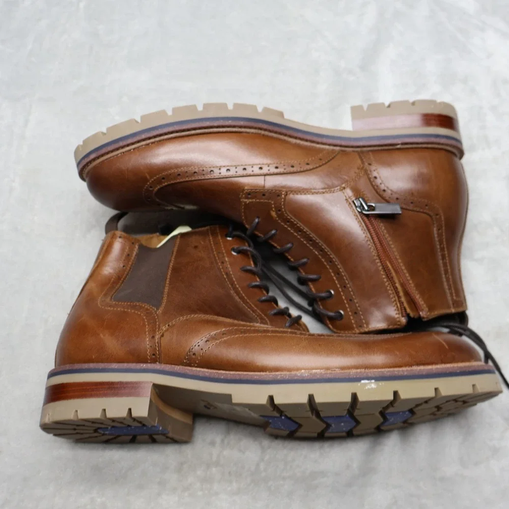 Aldo Men 9 Toney Boot Brown Wingtip Leather Classic Brogue Side Zip Lace-Up NWD